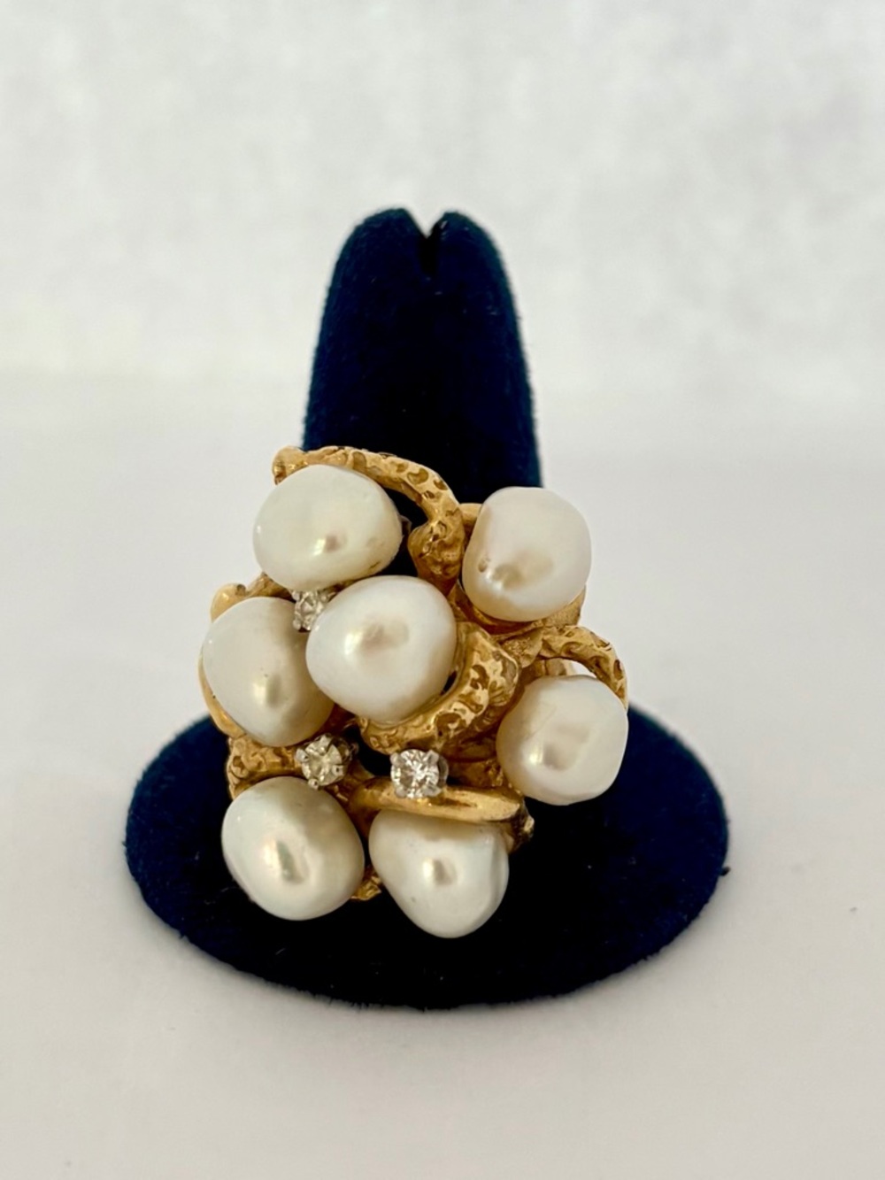14K Gold Pearl Cluster Cocktail Ring - White Pearls